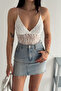 Women's White Rope Strap Lace Detail Bodysuit - 5