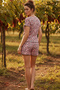 Powder Pink Floral Patterned Lace Ribbed Camisole Knitted Shorts Pajama Set 26120052 - 3