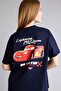 100% Cotton Cars Printed Navy Blue Oversized Short-Sleeved T-Shirt. H0552Ax26Sm