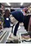 Scarf Bonnet Cotton Fabric Non-Slip Navy Blue Color - 3