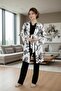 Women's Black Floral Patterned Lace Maternity Pajama Set - 5