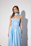 Baby Blue Strapless Embroidered Satin Long Evening Dress with Shawl - 2