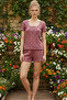 Rose-Dry Flower Patterned Lace Ribbed Camisole Knitted Shorts Pajama Set 26120052 - 2
