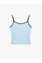 Cotton Color Contrast Slim Fit U-Neck Strappy Blouse - 3