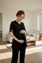 Women's Black Floral Patterned Lace Maternity Pajama Set - 2