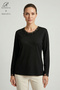 Women's Black Lace Collar Sleeve Embroidered Stone-Embellished Slit Lycra Mother Combed Cotton Blouse