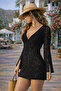 Women's Spanish Sleeve Openwork Mini Knitwear Beach Dress Vanilla Pareo - 3