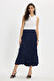 Women's relaxed fit elastic waist midi navy blue ruffle skirt - 4