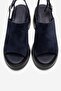 Power Navy Blue Suede Genuine Leather Women's Wedge Heeled Sandals - 2