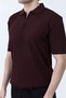 Men's Half Zip Polo Collar Ribbed Knitwear T-Shirt Claret Red - 26Y 683 - 2