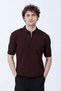 Men's Half Zip Polo Collar Ribbed Knitwear T-Shirt Claret Red - 26Y 683