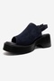 Power Navy Blue Suede Genuine Leather Women's Wedge Heeled Sandals - 6