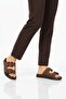 Brown Suede Double-Strapped Women's Flat Slippers