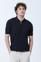 Men's Half Zip Polo Collar Ribbed Knitwear T-Shirt Navy Blue - 26Y 683 - 3