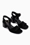 Carina Genuine Leather Black Suede Heeled Women's Sandals - 3