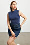 Women's Black White Cream Navy Blue 4-Piece Sleeveless Blouse - 5