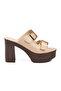 Beige Double Strapped Women's Heels Slipper - 2