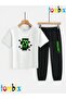 Green Shape Printed T-Shirt and Sweatpants (Sweatpants with Pockets) Children's Top and Bottom Set