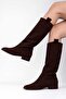 Eliz Women's Short Heel Suede Laser Cut Perforated Summer Boots - 3
