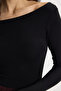 Women's Slim Fit Tight Fit Cotton Boat Neck Long Sleeve Black Blouse - 4