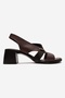 Crina Brown Genuine Leather Elastic Women's Thick Heeled Sandals - 4