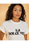 Women White La Dolce Printed T-Shirt - 4
