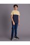 Senior Boys Beige And Navy Cut And Sew T-Shirt - 6