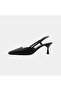 Women's Black Pointed Toe Slingback Leather Heeled Shoes - 3