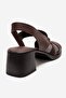 Crina Brown Genuine Leather Elastic Women's Thick Heeled Sandals - 5