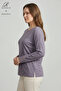 Women's Gray Spiral Stripe Patterned Lace Embroidered Stoned Slit Lycra Mother Combed Cotton Blouse - 2