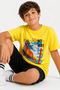 Boy's Embossed Printed Yellow T-Shirt Summer Cotton T-Shirt Casual Comfortable Fit - 6