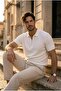 Jeff Selanik Knitted Polo Collar Half Zipper Thin Knitwear Men's T-Shirt - Ecru - 7