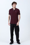 Men's Polo Collar Lily Embroidered 100% Cotton T-Shirt Burgundy Gray - 26Y 2118 - 4