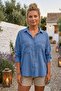 Blue Shirt Collar Cuffed Sleeves Buttoned Double Pockets Embroidered Casual Cotton Woven Shirt 67 55 - 4