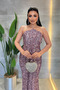 Sequin Fabric Beaded Strapless Dress - Lila - 3