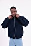 Men's Basic Old Money Zippered Oversize Seasonal Polo Collar Gabardine Fabric Navy Blue Jacket - 5