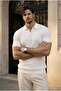 Jeff Selanik Knitted Polo Collar Half Zipper Thin Knitwear Men's T-Shirt - Ecru - 5