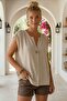 Beige High Neck Low Sleeve Casual Linen Look Woven Blouse 67 60