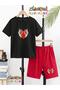 Skeleton Heart Printed Top and Shorts/T-Shirt Summer Children's Two-Piece Set