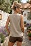 Beige V-Neck Sleeveless Embroidered Casual Cotton Woven Blouse 63 52 - 6