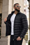 Men's Casual Pocketed Basic Lined Black Puffer Jacket