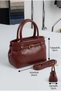 Women's Burgundy Color Hand and Shoulder Bag with Belt Detail, Leather Look, Stylish Classic Bag