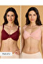 Women Burgundy And Pink Non-Padded 2 Pack Bra Set