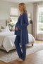 Women's Navy Blue Ecru Ribbed Maternity 3-Piece Pajama Set - 3