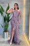 Sequin Fabric Beaded Strapless Dress - Lila - 2