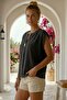 Black High Collar Low Sleeve Casual Linen Look Woven Blouse 67 60 - 3