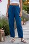 Navy Blue Pocketed, Elastic and Tie-Waist Shalwar Leg Casual Muslin Woven Trousers 95 66