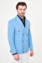 Straight Slim Fit Wide Collar Double Breasted Metal Buttoned Men's Jacket Blue - 41496.26Y - 7