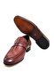 Burgundy Color Laceless Genuine Leather Men's Shoes - 3