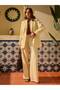 Hakim Lapel Collar Single Button Oversize Yellow Women's Suit Jacket and Trousers Set